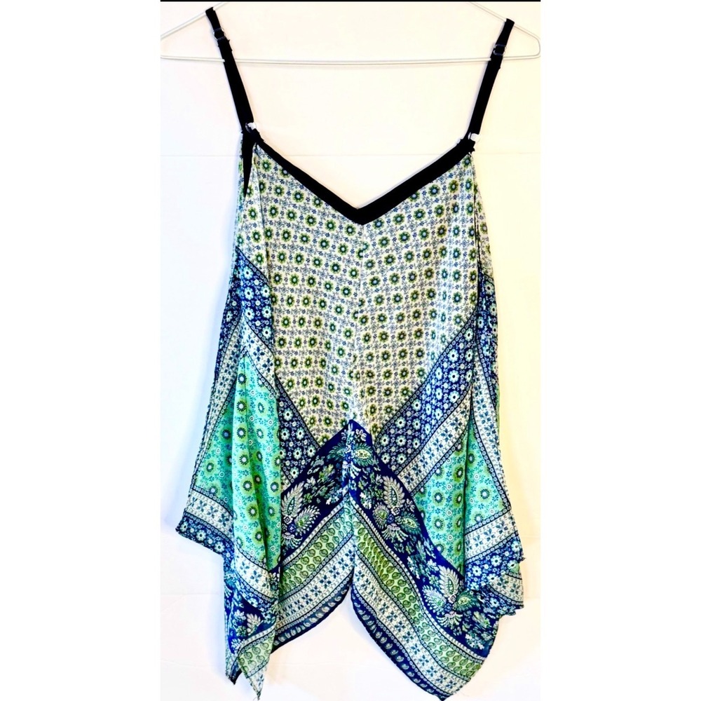 Vintage Y2K Boho Fairy Babydoll Cami Size Small Blue Green Asymmetrical A Byer